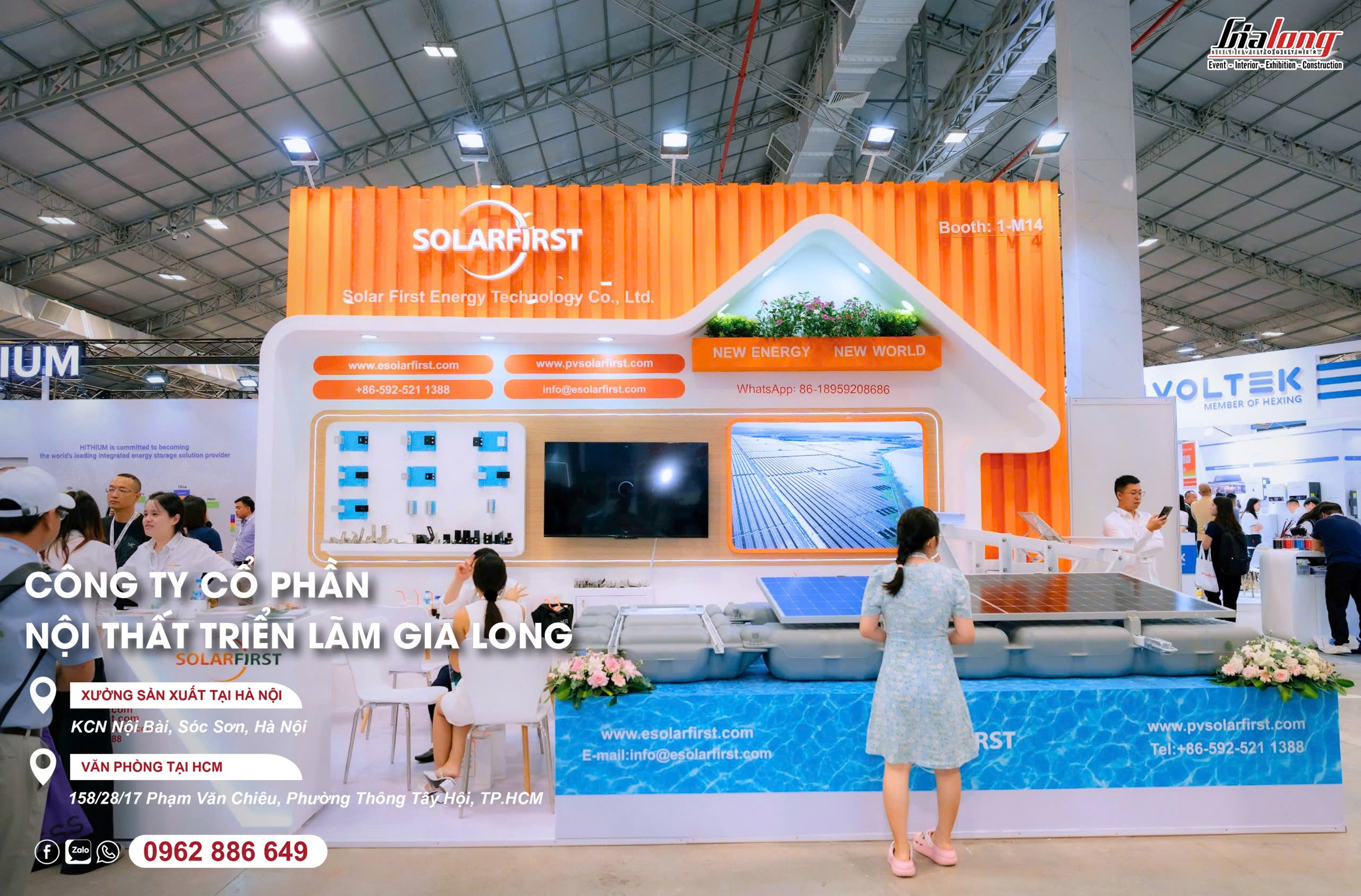 The Solar Show Vietnam 2026 – Gia Long completes the design and construction of the booth cluster for Solarfirst, Sofar, Elecnova, Jaixi, and Kstar.