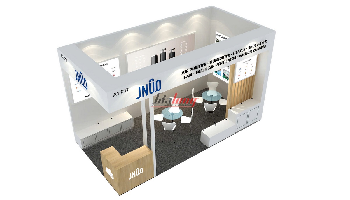 IEAE 2025 in Hanoi - Completing the design and construction of the JNU.O booth cluster, a cluster of 9 standard booths.